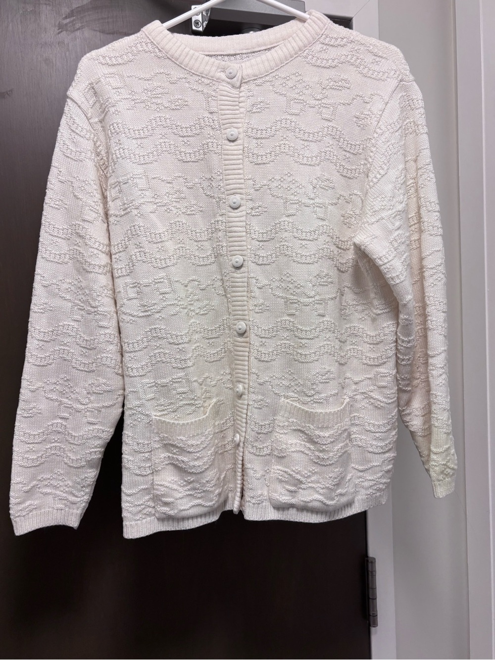 Women’s Cream Button-Front Textured Cardigan Sweater Cottage core
